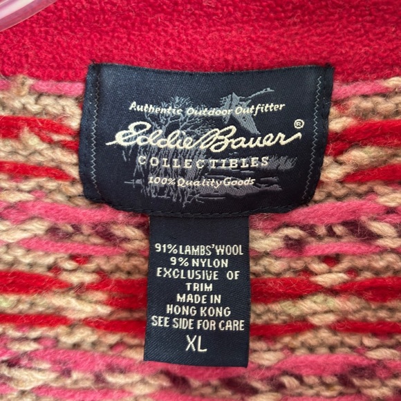 Eddie Bauer Red and Cream Patterned Cardigan - Picture 10 of 13